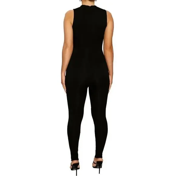 Naked Wardrobe Black NW Sleeveless Crew Neck Full Length Jumpsuit Women Small